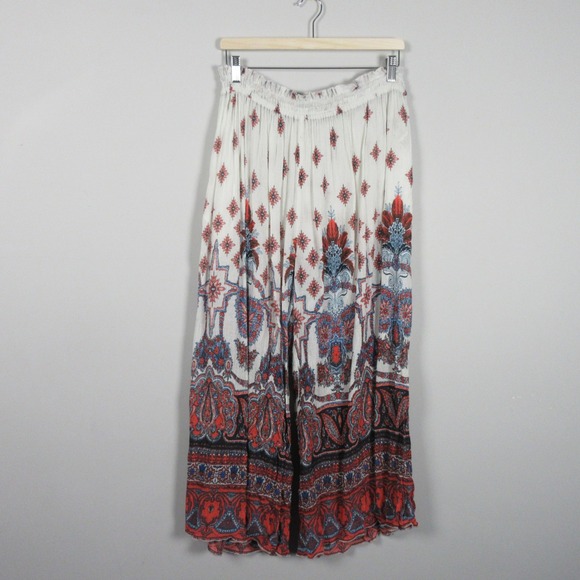 Free People Pants - Free People Gold Dust Wide Leg White Paisley Pants Boho Festival Size Medium